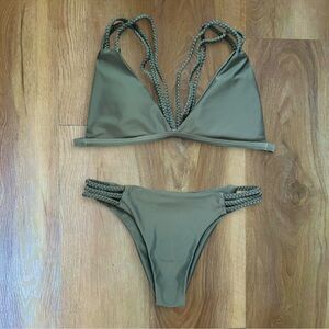 👙SOLD Teal olive braided triangle bikini set size small